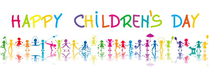Happy Children's Day poster with stylized children with shadows playing - 729173280