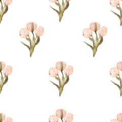 Seamless watercolor pattern with tulips bouquets