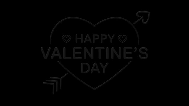 Happy Valentines day neon sign animated text on black background. High-quality 4K footage.