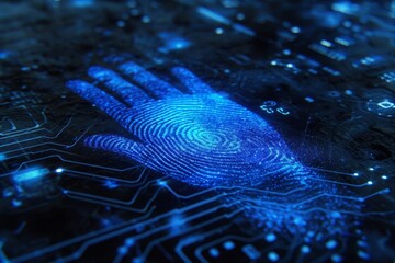 Fingerprint scanner digital footprint computer security safety tracking transparency biometrics finger scan recognition network security privacy identification id access password protection cybernetic