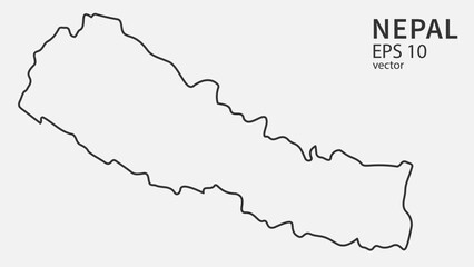 Vector line map of Nepal. Vector design isolated on white background.	
