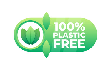 Eco friendly 100 plastic free sticker with leaf graphics for sustainable product marketing