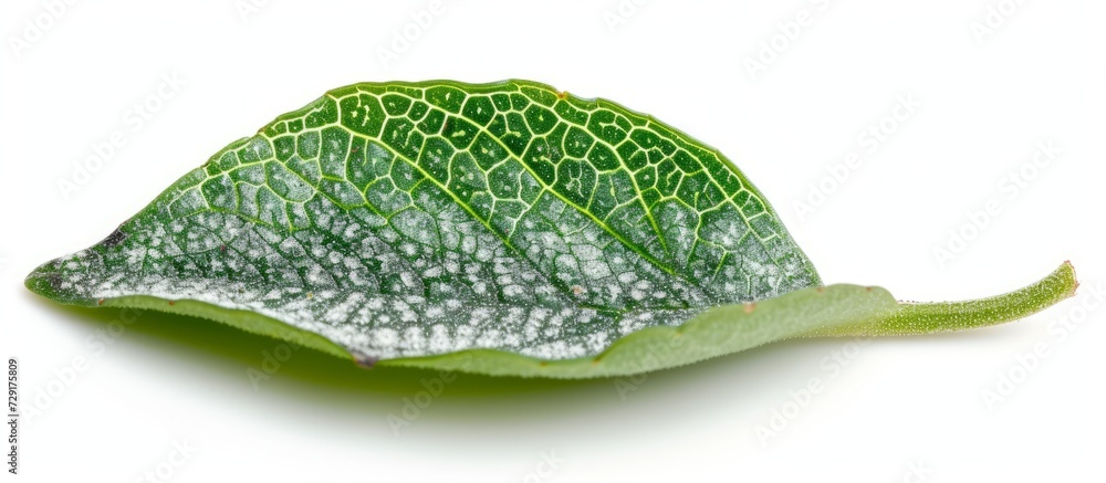 Poster macro photograph of a euphorbia leucocephala leaf fragment, showing depth of focus, isolated on a wh