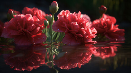 Obraz premium carnation blooms reflected in a tranquil pond