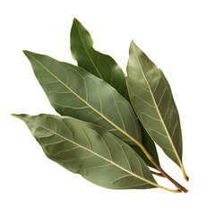 Experience the vibrant freshness of green bay leaves in this captivating top view shot, elegantly isolated against a pristine white background, perfect for culinary inspiration and design projects.