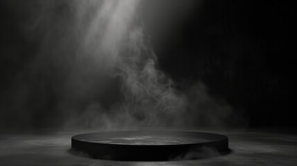 Podium black dark smoke background product platfor abstract stage texture fog spotlight , smoky dust .