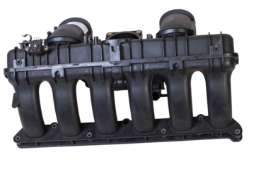 Intake manifold plastic housing with a system for adjusting the air flow to the engine. Repair and replacement of spare parts of vehicles in a car service.