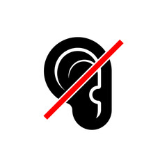 Deaf Icon. Hearing Aid. Earless, Unlisten. Unheard Symbol.