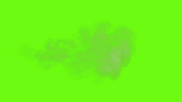 Smoke cloud transition on a green screen. Cartoon cloud transition with key colors. Chroma key green screen background. 4K video