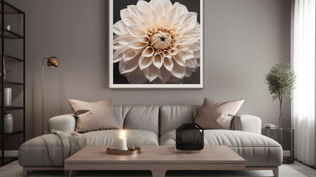Dahlias arranged in a modern interior setting with sleek and sophisticated elements