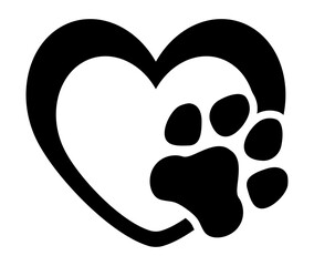 Heart paw. Vector illustration. Dog love print. Isolated black object ob white background. © Anastasia