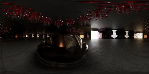 3d illustration spherical 360 vr degrees, a seamless panorama of the room sci fi and interior design (3D rendering)	