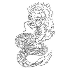 hand drawn Dragon tattoo ,coloring book japanese style.Japanese old dragon for tattoo.Symbol of chinese dragon illustration on background for T-shirt. Traditional Asian tattoo the old dragon vector.