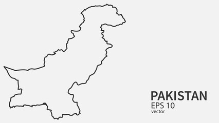 Vector line map of Pakistan. Vector design isolated on white background.	
