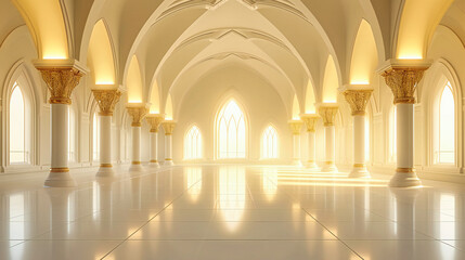 Obraz premium Architectural design of a mosque, emphasizing Islamic religion and culture, with detailed interior elements and a focus on historical and artistic travel