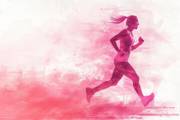 Athletic athlete in action, woman pink watercolor with copy space