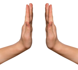 Two hands in a asking gesture isolated on a transparent background, png. Prayer. Praying hands with faith in religion and belief in God. Hands hold an object between them.