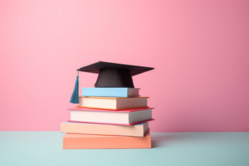 Graduation Cap Atop a Stack of Books