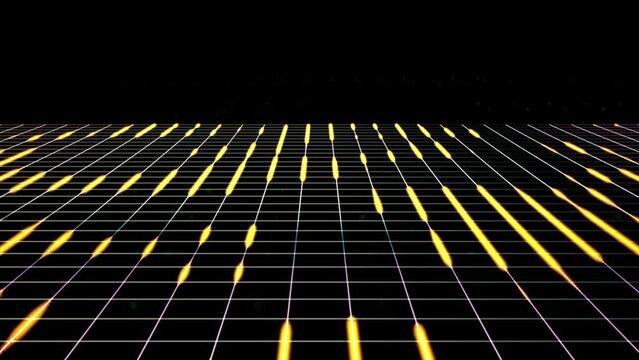 Abstract background with animation moving of lines for fiber optic network. Magic flickering dots or glowing flying lines. Animation of seamless loop.