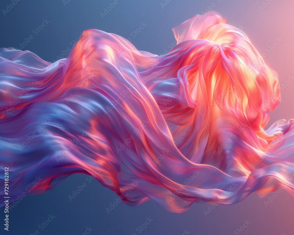 Aufkleber 3d hyper realism silk cloth floating isolated pale color background. futuristic cyberpunk reflective