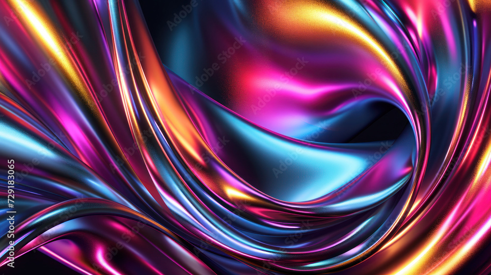 Aufkleber 3d abstract colorful holographic metallic foil with iridescence background. futuristic cyberpunk hyp