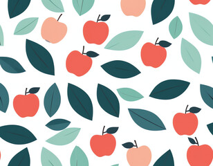 seamless pattern of apple fruit and leaves