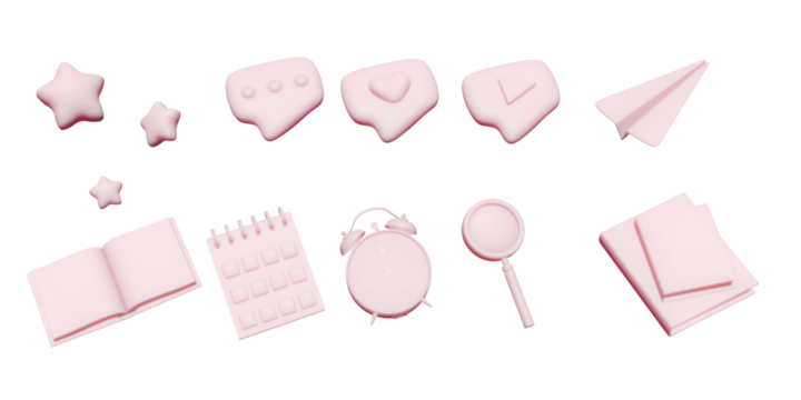 Concept education or business. 3d icon for social media or university and school. Stack of the books, calendar, search, speech smile, stars and mail flying - Powered by Adobe