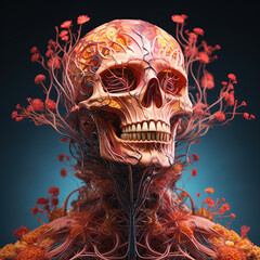 Surreal illustration of a human body with organs and veins