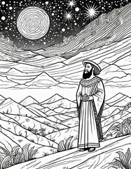 Coloring Page: Abraham gets promise from God under stars. 