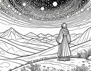 Coloring Page: Abraham gets promise from God under stars. 