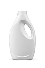 Laundry liquid detergent soap in blank plastic bottle with handle isolated. Transparent PNG image.