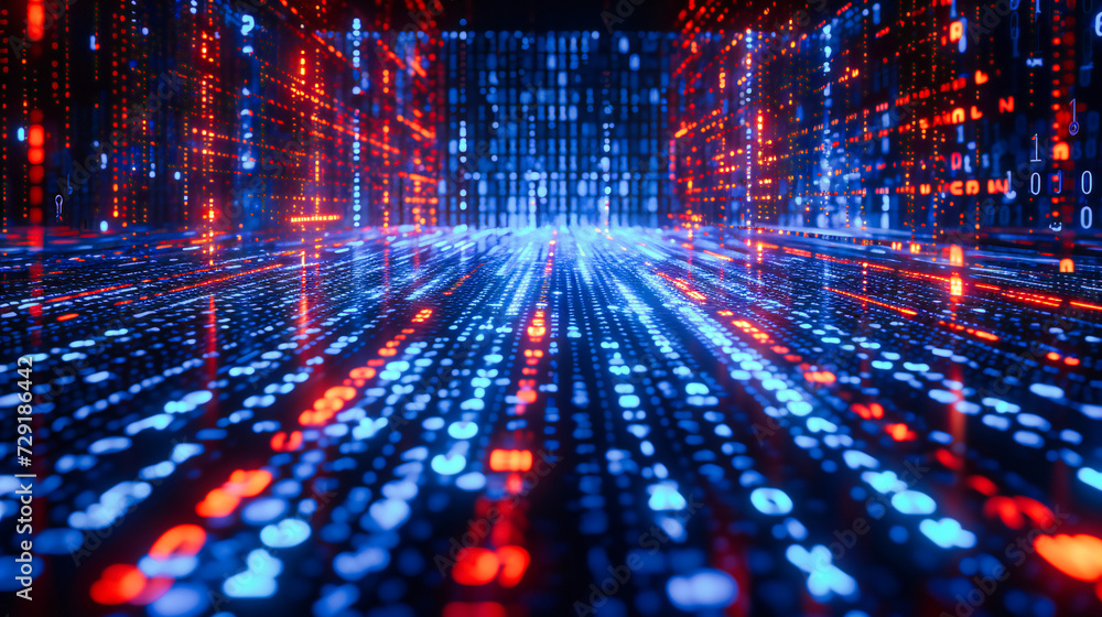 Poster futuristic digital technology background in blue, showcasing advanced computing, networking, and cyb