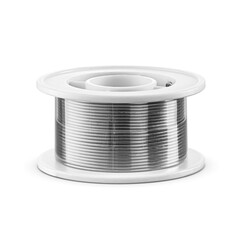 Tin lead solder wire roll for electrical soldering and DIY isolated. Transparent PNG image.