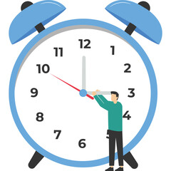 working time management concept, alarm clock goes off on a white background, quick response to awaken time back vector transfer, flat design modern illustration