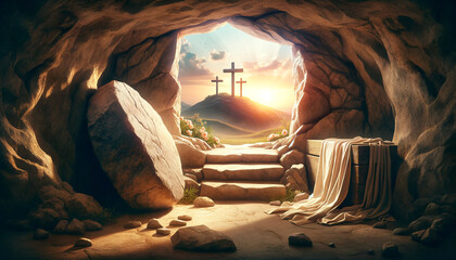 Resurrection Dawn: The Empty Tomb at Sunrise - obrazy, fototapety, plakaty