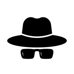 Incognito privacy icon, agent spy hat and glasses, secret hacker