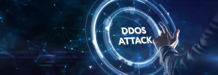 DDoS ATTACK inscription, online attack concept inscription, online security concept.