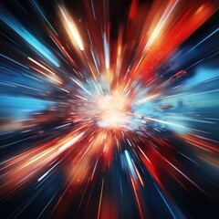Fototapeta na wymiar Futuristic speed motion with blue and red rays of light abstract background