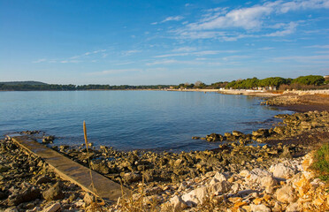 The coast just south of Medulin, Istria, Croatia, with Kasteja Forest Park - Park Suma Kasteja - on the left. December