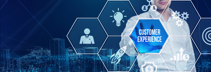 CUSTOMER EXPERIENCE inscription, social networking concept. Business, Technology, Internet and network concept.