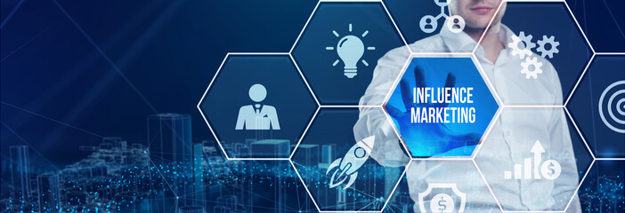 Business, Technology, Internet and network concept. Influencer marketing plan. Social Media strategy concept.