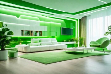 green shiny modern living room