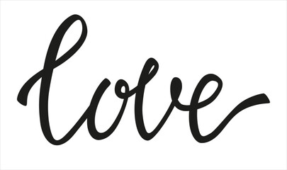 The word Love in handwritten lettering vector outline. Black word on white background