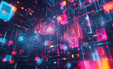 Obraz premium Futuristic Abstract Technology Background with Data Flow and AI