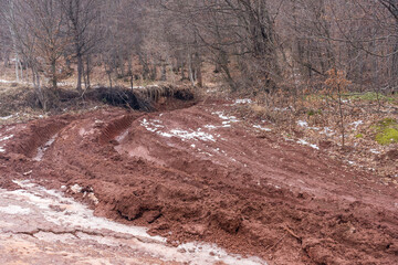 Contamination of soil and nature by mining dangerous and toxic ores from the ground, deposits of...