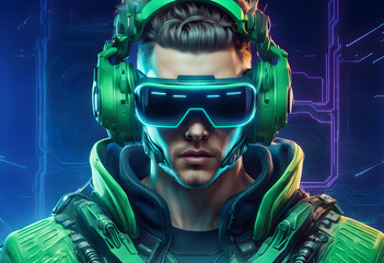 Close up portrait of cyberpunk warrior of the future