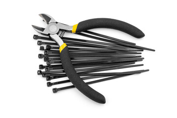 Yellow side cutters on a white background. Side cutting tool.	
