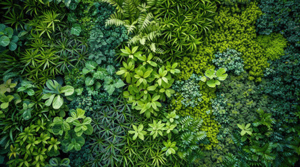 An eco-mosaic composed of thriving green plants, resembling a lush oasis