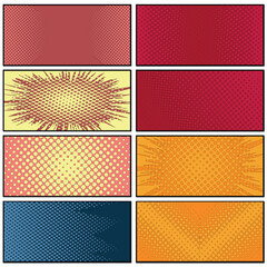 Set of Halftone Comic Background. Vintage superhero comic book poster background, halftone texture and superhero vector backgrounds