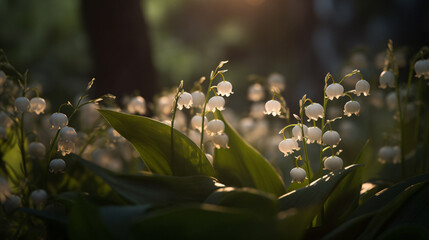 Lily of the Valley grove bathed in a soft, diffused evening glow